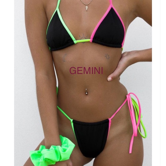 Black with neon trim string bikini set - Picture 3 of 3